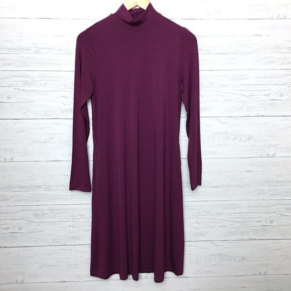 NEW Susan Graver Plum Purple Dress Cool Touch Mock Neck Swing Dress XXS - Picture 2 of 12